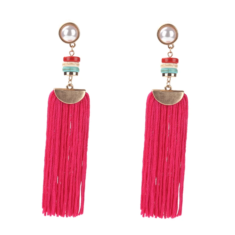 Junlead 8 colors Trendy Jewelry Fashion top Design Dangle Drop Boho bohemian pearl Maxi Tassel Fringed Bijoux Earrings for Women | Украшения