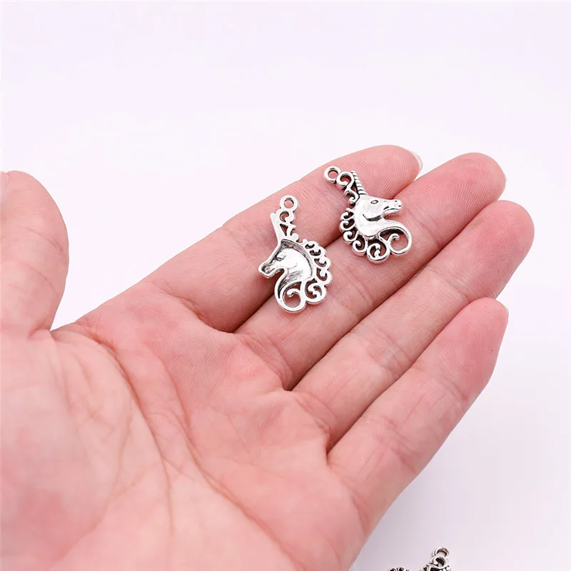 14 10pcs Unicorn 2 Все тибетские серебряные подвески в виде животных для самостоятельного изготовления ювелирных изделий подвески в виде единорога, лошади, Льва, оленя, Тигра для браслетов изготовление сережек - Окраска металла: 14 10pcs Unicorn 2