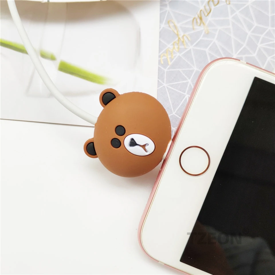 Brown Животные кабель протектор милые аниме из мультфильмов для Iphone освещение Macbook samsung type C Micro USB кабель силиконовая линия протектор - Цвет: Brown