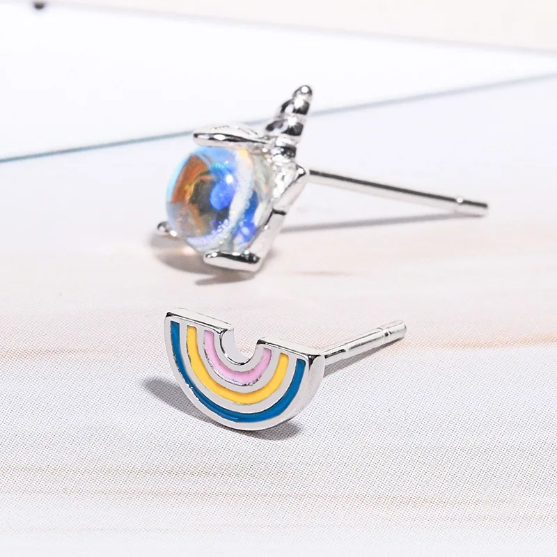 Единорог Радуга Асимметричная лунным камнем серьги-гвоздики ASOS 925 Щепка Серьги