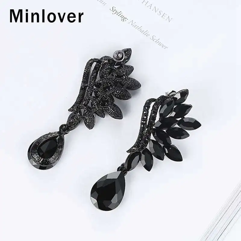 Minlover винтажные черные камни в форме капли невесты серьги для женщин Ангел