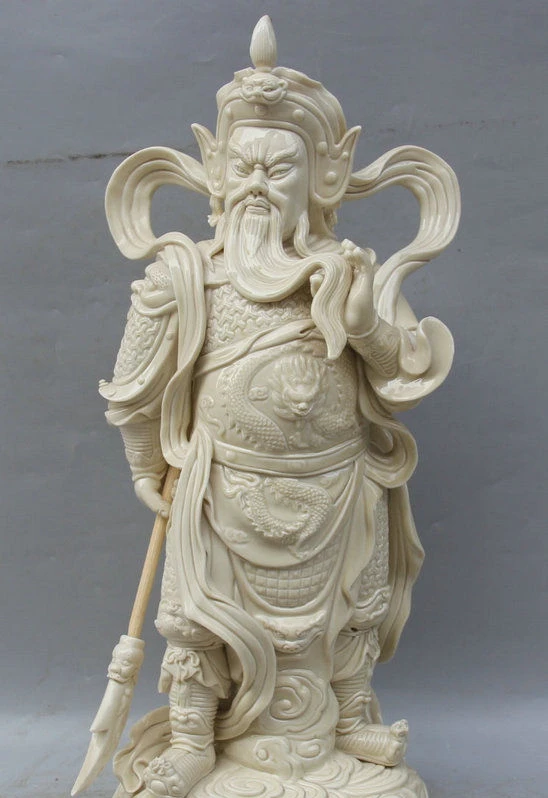 20 'Китайский Де Хуа фарфоровый стенд Guan Gong Yu воин Бог дракон меч статуя|statues