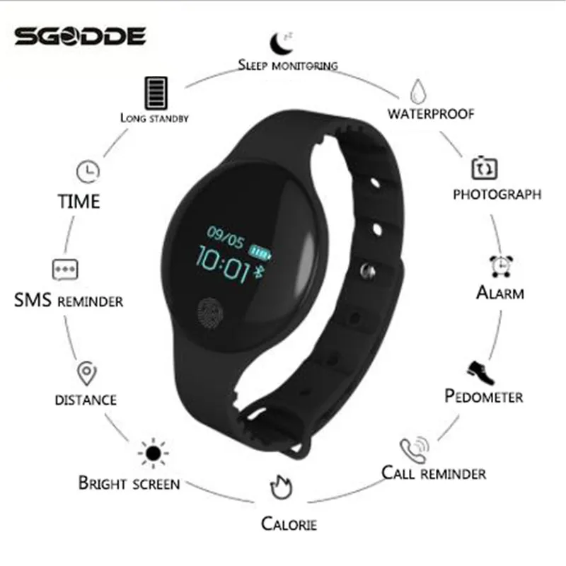 SGODDE Шагомер bluetooth умный Браслет трекер Мониторинг здоровья Водонепроницаемый