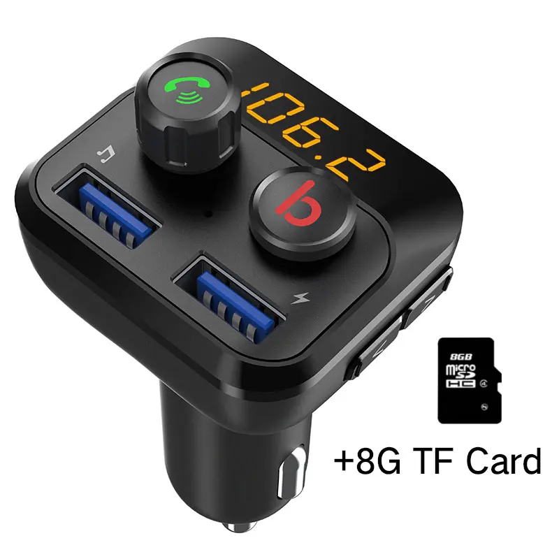 Автомобиль mp3 плеер FM передатчик Bluetooth 5,0 беспроводной приемник USB Автомобильное зарядное устройство U диска lossless музыка Bluetooth Car Kit - Название цвета: With 8G TF card