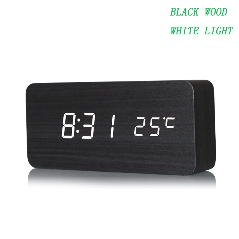 black wood white Ультра современные деревянные цифровые часы термометр стол светодиодные часы wekker Мини светодиодный светодиодные настольные часы мульти-стиль деревянные цифровые часы - Цвет: black wood white