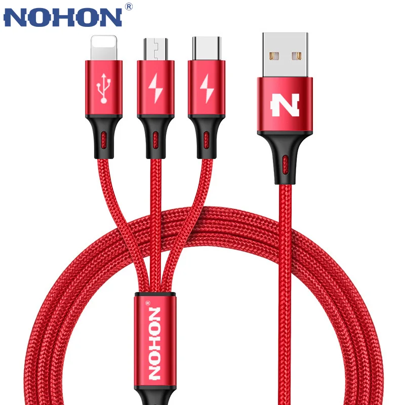 2 шт./лот USB кабель NOHON 3 в 1 для iPhone Xs Max XR X Samsung Xiaomi Huawei Lenovo 8Pin Micro Type C кабели быстрой