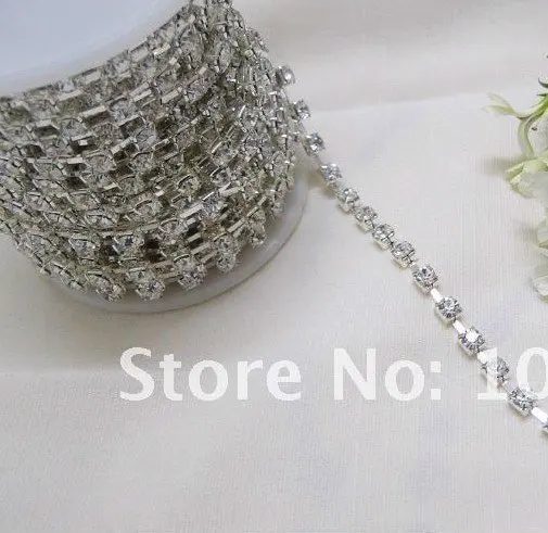 

50% off! Only 3 Days!! --10yd 3mm A-Grade Rhinestone Silver Diamante Chain Craft