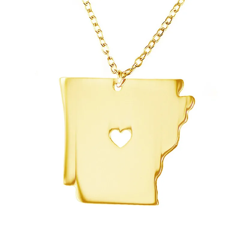 Цепочка с подвеской из нержавеющей стали картой Арканзаса 12 шт./лот|heart pendant|necklace