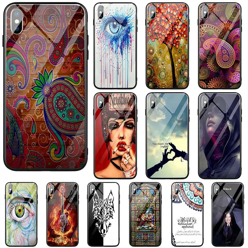 Кожа узорчатые жесткий закаленное стекло мобильный телефонные чехлы для iPhone X XR XS