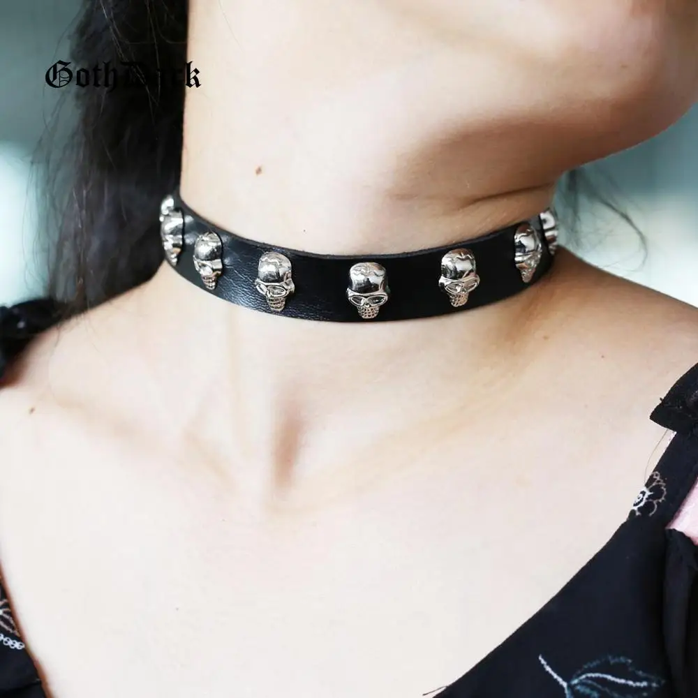 Женский ошейник Goth Dark, ожерелье из искусственной кожи с черепами, панк-удавка с заклепками в стиле Харадзюку
