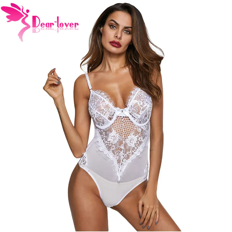 Dear Lover Кружевное боди сексуальная одна часть без спинки комбинезон с прозрачными