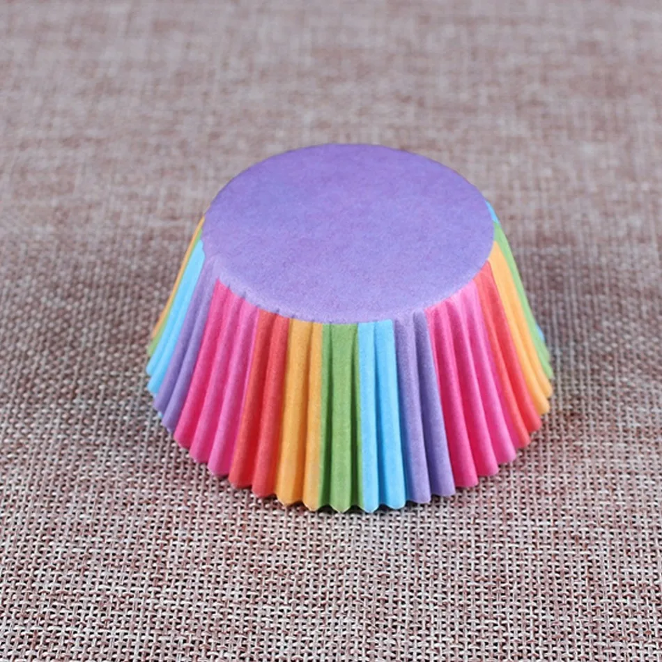 100 шт./лот бумажные чашки для торта радужные цвета лайнер кексов коробки выпечки