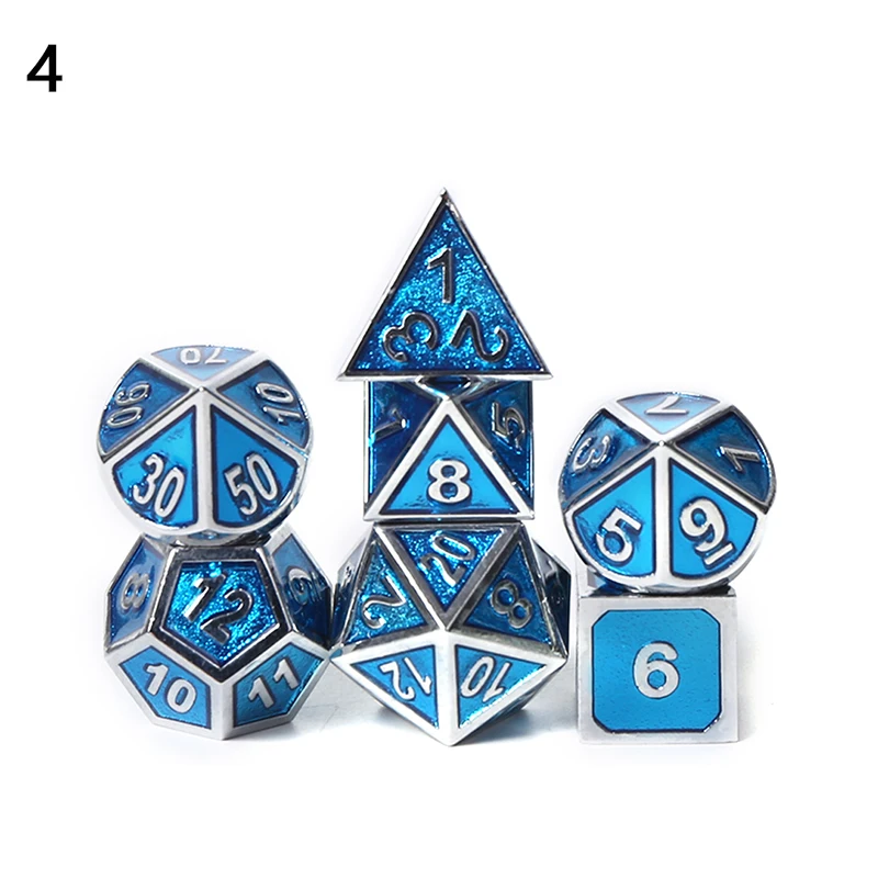Chengshuo rpg кости многогранные наборы металла dnd Подземелья и Драконы настольные игры цинковый сплав синий кубики цифровой узор d20 10 8 12