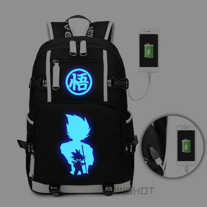 WISHOT Dragon Ball световой многофункциональный USB зарядка Рюкзак, Холщовая Сумка Для мужчин wo Для мужчин школьные сумки Дорожная сумка на плечо, сумка для ноутбука - Цвет: Luminous Black2