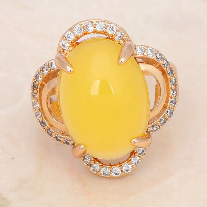 Высокое качество подарок для друзей огромный желтый циркония золотой тон Кольца