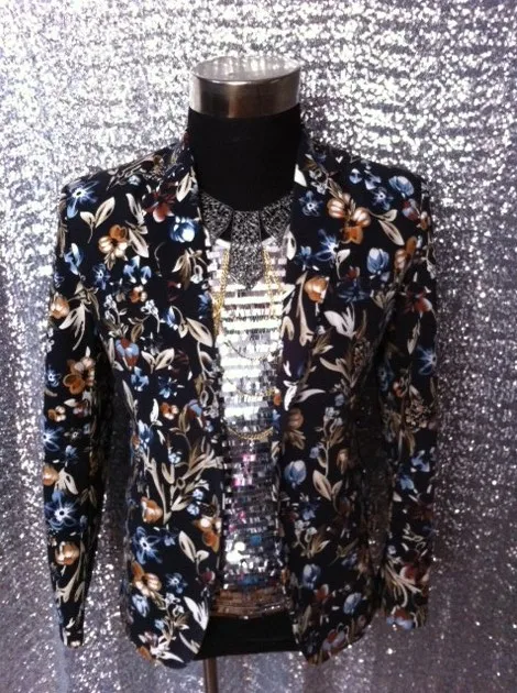 Модный мужской костюм с цветочным принтом размера плюс для ночного клуба певицы