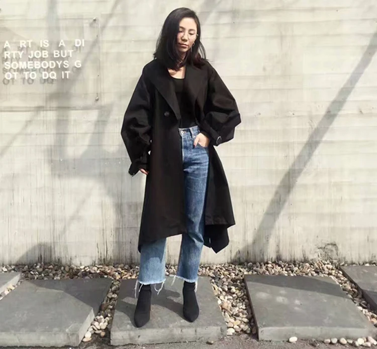 Twotwinstyle осень Асимметричный Тренч женский Фонари с длинным рукавом Для женщин ветровка Кружево до миди пальто больших размеров