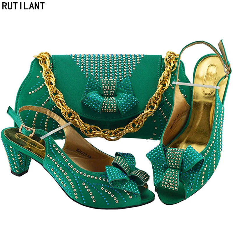 Latest Design 2019 Wedding Italian Shoes and Matching Bag Set for Women African Party High Quality | Обувь