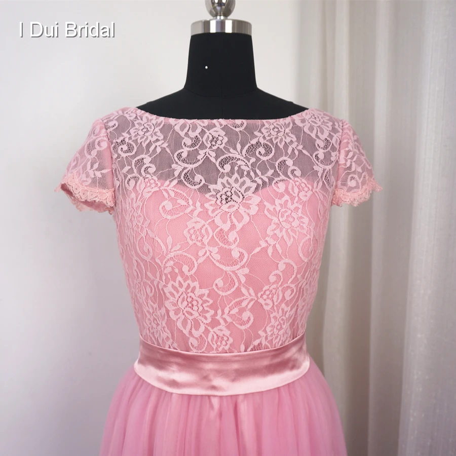 Голубое платье подружки невесты ТРАПЕЦИЕВИДНОЕ кружевное Тюлевое с коротким