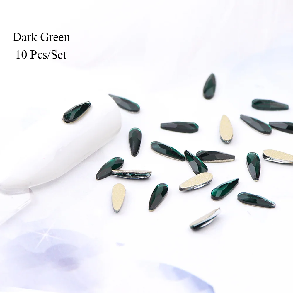 Dark Green 10 шт. Стразы для дизайна ногтей в форме капли с плоской задней поверхностью, 3D Шарм, мини Стразы с бриллиантами, набор, сделай сам, украшение из драгоценных камней, маникюр LA905 - Цвет: Dark Green