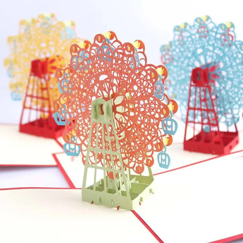 

Ferris Wheel Origami 3D Pop Up Paper Laser Cut Vintage Post Cards Greeting Cards Happy Birthday Gifts Kraft