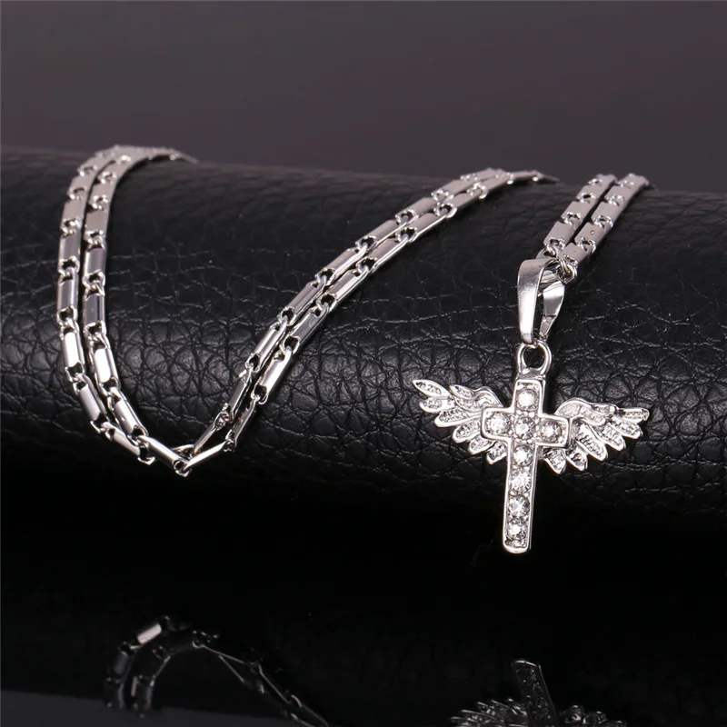 U7 Ангел Крылья Кулон Ожерелье Женщины Христианские Ювелирные Изделия Стразы