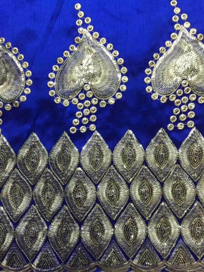 Синий и цвет золотистый Джордж кружевной ткани с блестками в африканском стиле