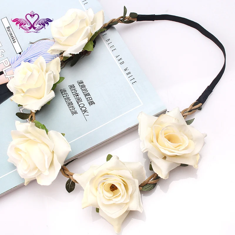M MISM Bridal Wedding Roses Headband Summer Bohemia Flowre Hair Band Beach Head Wrap Women Accessories Garland Headdress | Украшения и