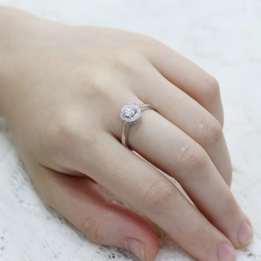 LASAMERO 0.535CT H/SI круглая огранка Halo Кольцо с натуральным бриллиантом для женщин 18 k Белое Золото сертифицированное обручальное кольцо Валентина