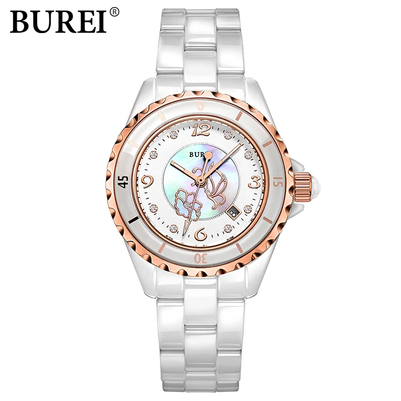 Женские часы BUREI Топ бренд Повседневная мода женские керамические бриллианты