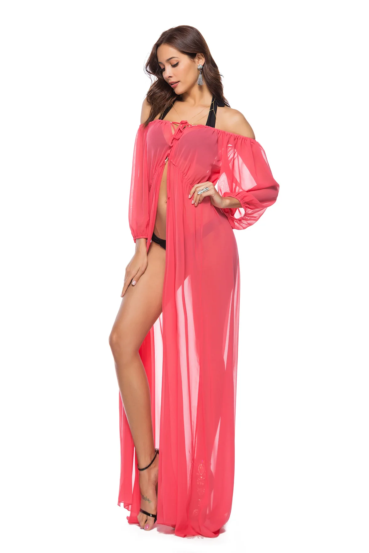 Robe De Plage, женское пляжное летнее платье, сарафаны для ванной, длинная туника, новинка, богемное, шифоновое, однотонное, ацетатное, Sierra