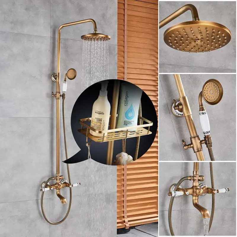 Faucet with shelf Синий и белый фарфоровый душевой Набор кран двойная керамическая ручка смеситель для душа для ванной кран поворотный носик " система для душа - Цвет: Faucet with shelf