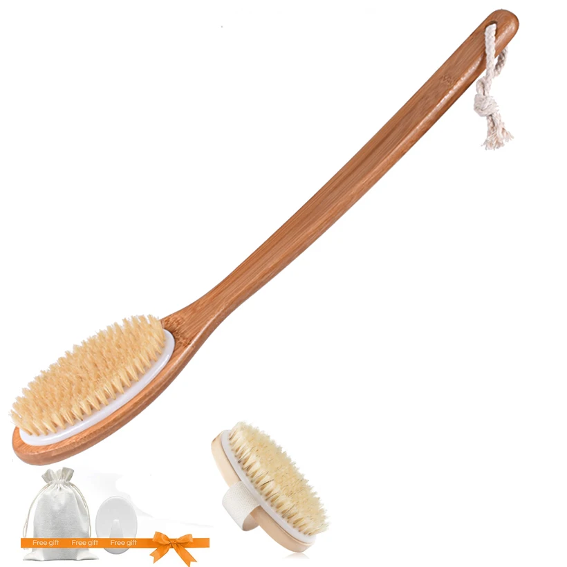 

Bath Brush Natural bristle Massage Bath Brush Exfoliating Long Handle Wood Body Shower Brush Body massage SPA Dry Brush D40