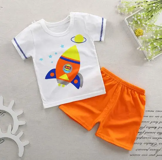 summer baby clothing set T shirts ans short trousers cotton knitted print fabric 70cm to 105cm height | Детская одежда и обувь