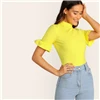 SHEIN модная футболка с воротником-стойкой и манжетами,, элегантная женская одежда, летняя футболка, топы с рукавами-стойкой