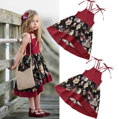 Citgeett Flower Girl Princess Dress Kid Baby Red Lace Patchwork Party Wedding Printing Tutu Summer Fashion 1-6 Years | Детская одежда и