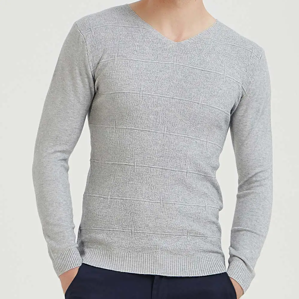 Grey V-neck plaid Повседневный облегающий пуловер и свитер для мужчин, однотонный эластичный тонкий свитер с v-образным вырезом, мужское осенне-зимнее нижнее белье, трикотажный свитер серого цвета - Цвет: Grey V-neck plaid