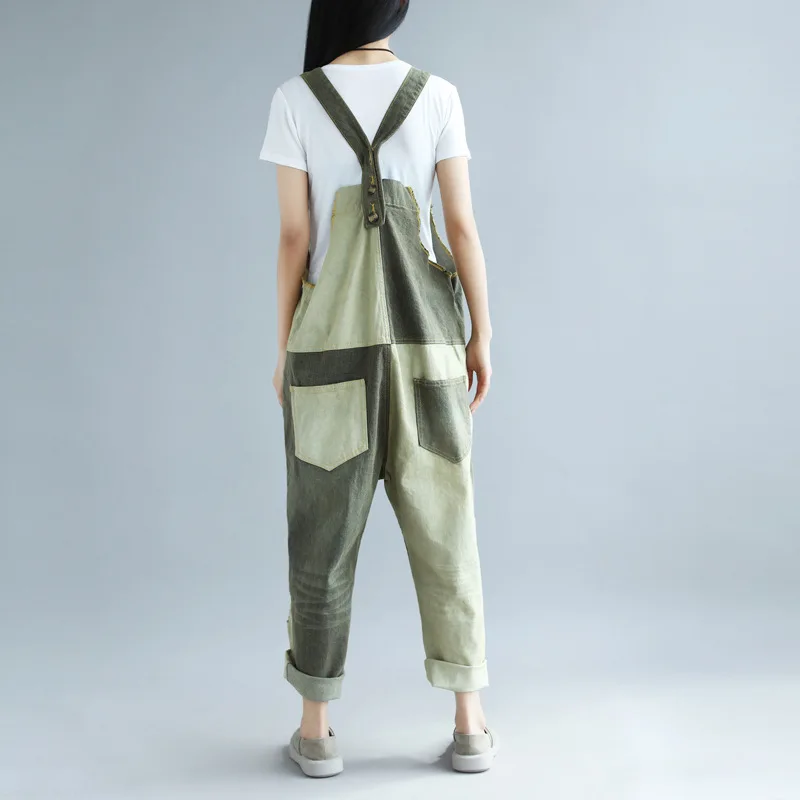 2019 женский винтажный джинсовый комбинезон с дырками и широкими штанинами