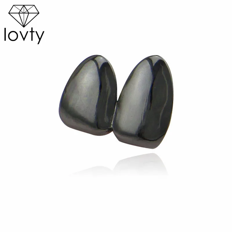 2 pcs black Lovty хип хоп золотые зубы Grillz верхние и нижние грили зубной рта Панк зубы шапки Косплей вечерние зуб Рэппер Украшения для тела подарок - Окраска металла: 2 pcs black