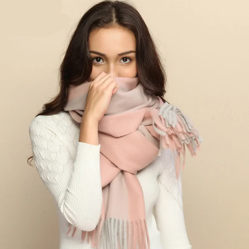 Pink Stripe Женские пончо палантины зимний шарф женские кашемировые шерстяные шарфы шали Мягкий шарф для женщин шерстяные пашмины зимние теплые шали - Цвет: Pink Stripe