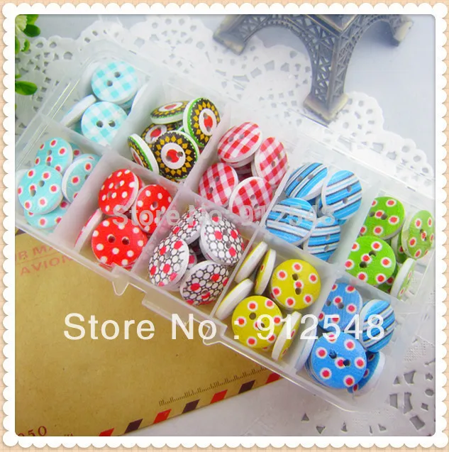 10 стилей микс 100 шт печать 2 отверстия деревянные Кнопки 15 мм пошив скрапбукинга