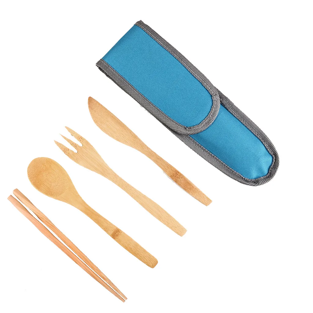 Бамбуковая посуда для путешествий наборы посуды с чехлом переноски Походов