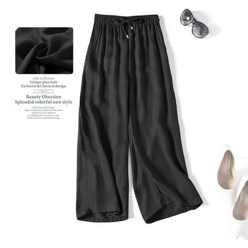 black ankel length Весна и лето новые свободные шоу тонкие солнцезащитные для отдыха девять широкие ноги дышащие крутые женские брюки - Цвет: black ankel length