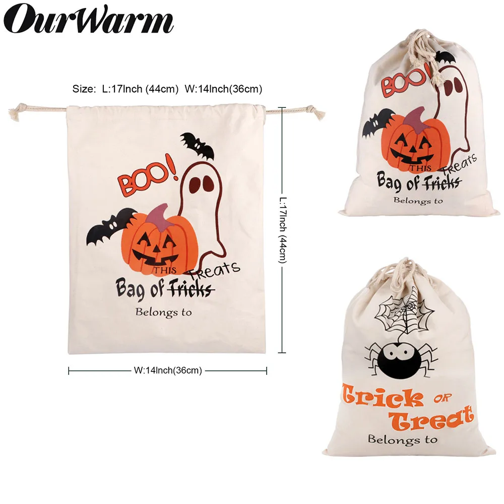 OurWarm 36x44 см на Хэллоуин с надписью Trick или Treat сумка для детей паук Тыква холст