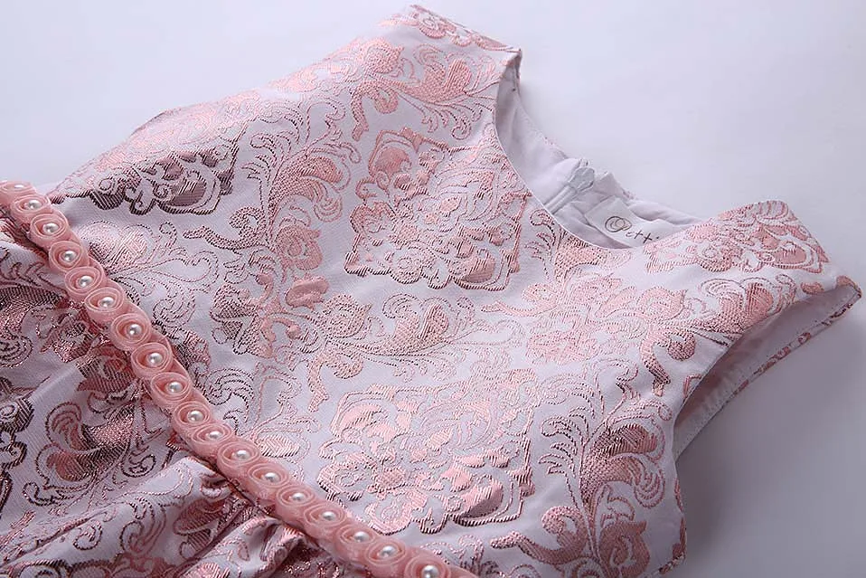 Pettigirl Summer Sleeveless Pink for Girls Dress Pearl Jacquard Floral Wedding Elegant Kids Baby Children Clothing GD81125-335F | Детская