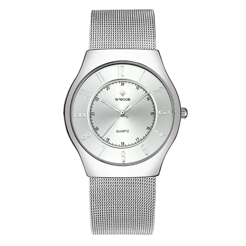 Часы WWOOR Мужские кварцевые ультратонкие брендовые Роскошные водонепроницаемые