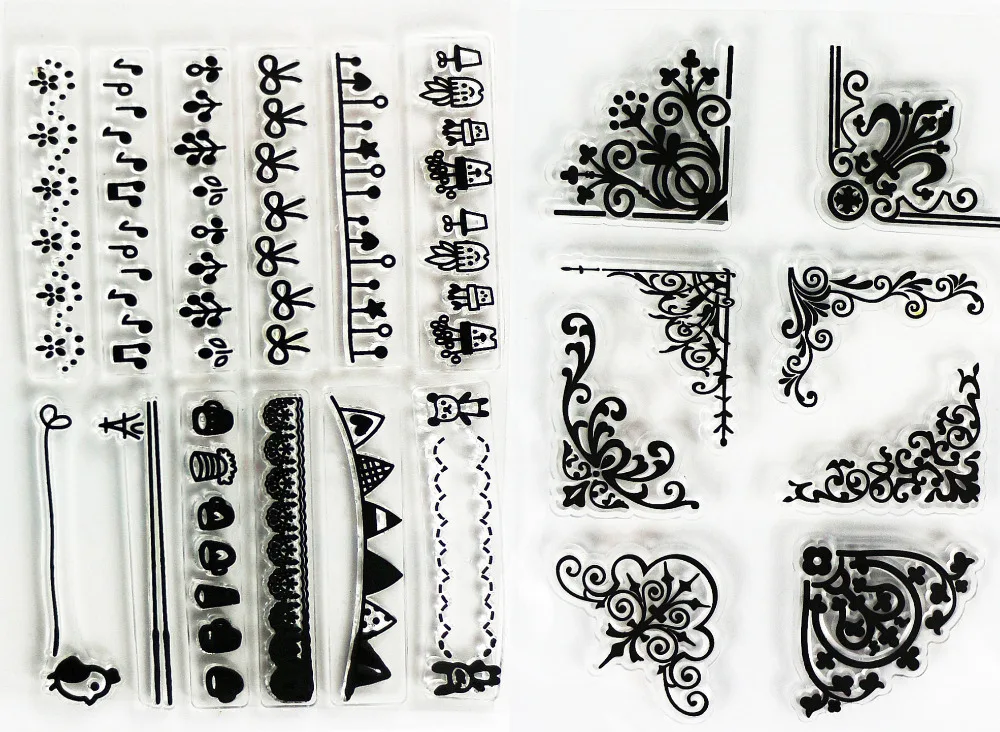 Дизайнерские прозрачные штампы с уголками 2 листа/партия резиновый штамп для