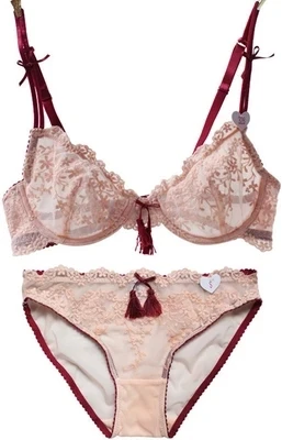 

Bra & Brief Sets women sexy bra set Flower tassel embroidery ultra-thin transparent lace sexy bra underwear set navy blue