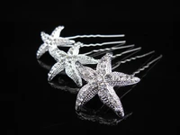 free shipping 2014 new 60 pcs bridal party wedding prom starfish crystal hair pins hair stick hair clip for girl women