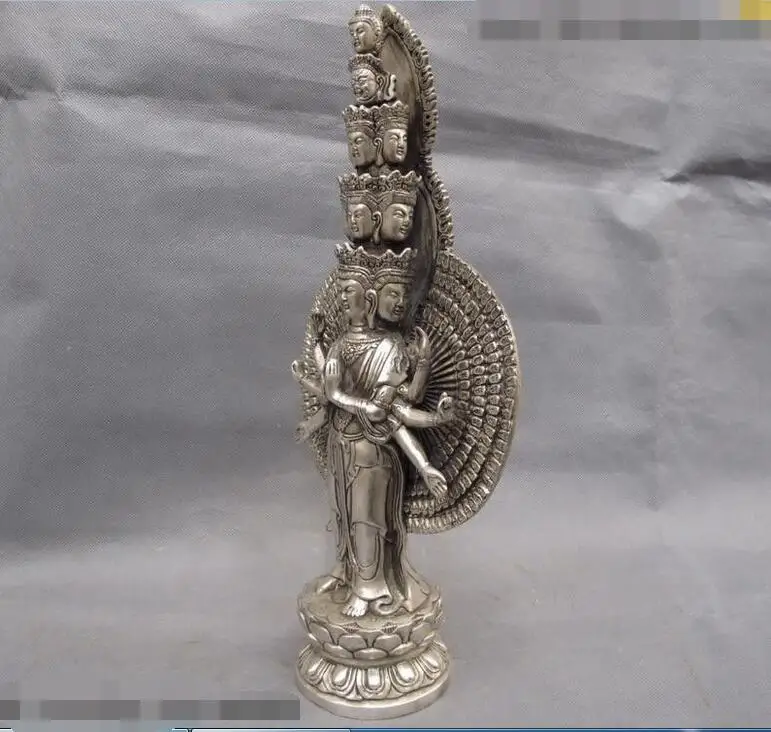 Тибетский буддизм белая медь серебро 1000 ручная Avalokitesvara Guan yin Kwan-yin | Дом и сад